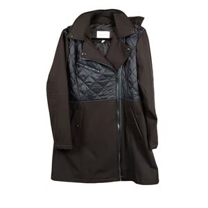 BCBGMAXAZRIA Women's Black‎ Quilted Moto Asymmetrical Zipper Coat XL